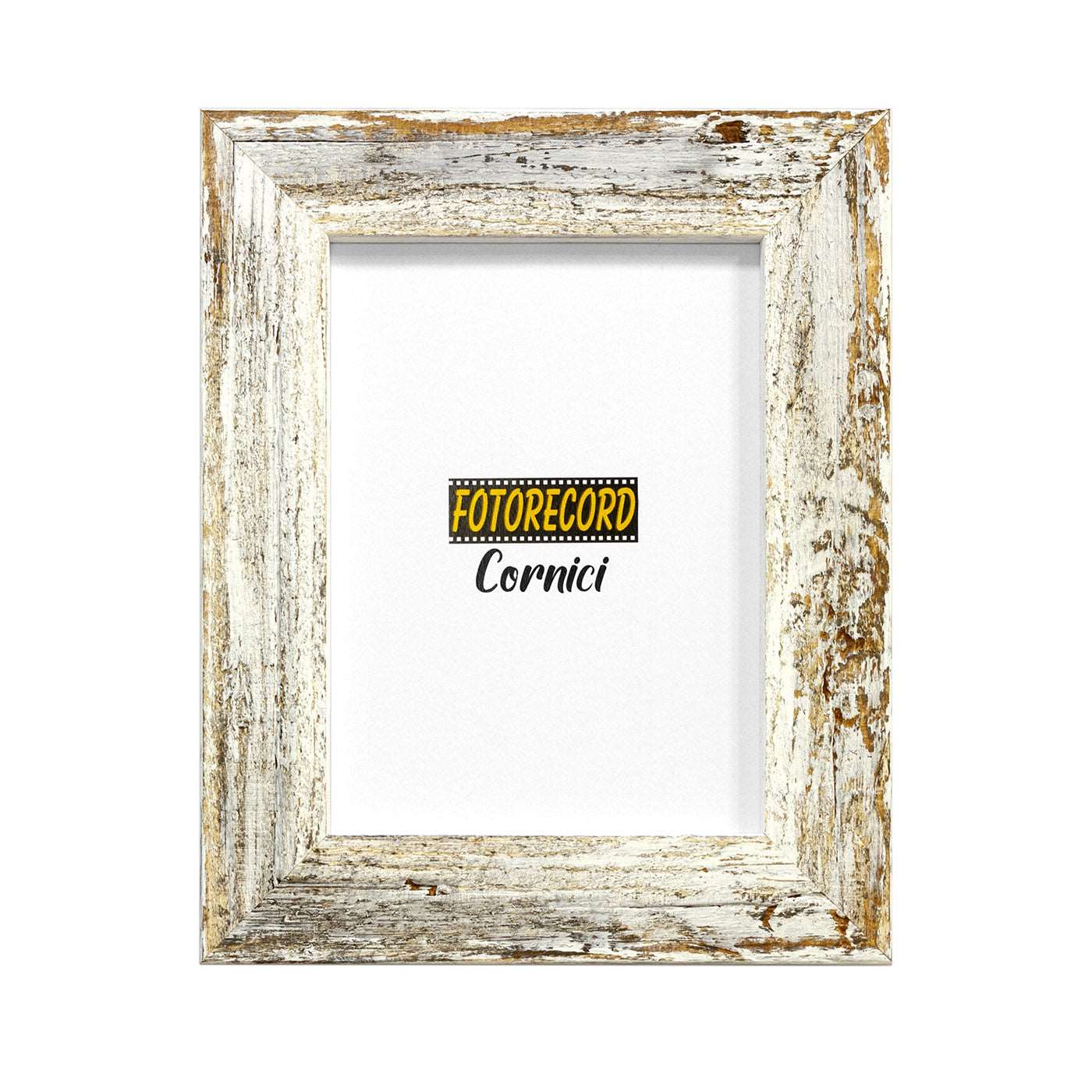 Cornice portafoto in legno bianco opaco graffiato - A44BIAN Fotorecord