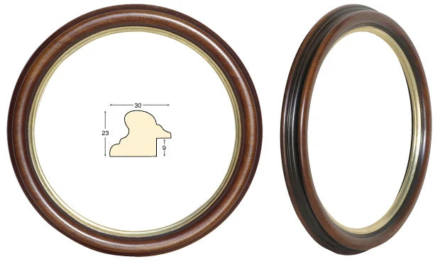 Cornice Tonda Noce Con Filo Oro Ø20 cm - solo cornice Fotorecord