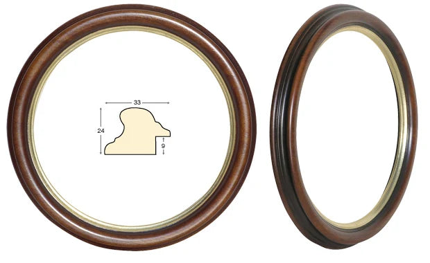 Cornice Tonda Noce Con Filo Oro Ø30 cm - solo cornice Fotorecord