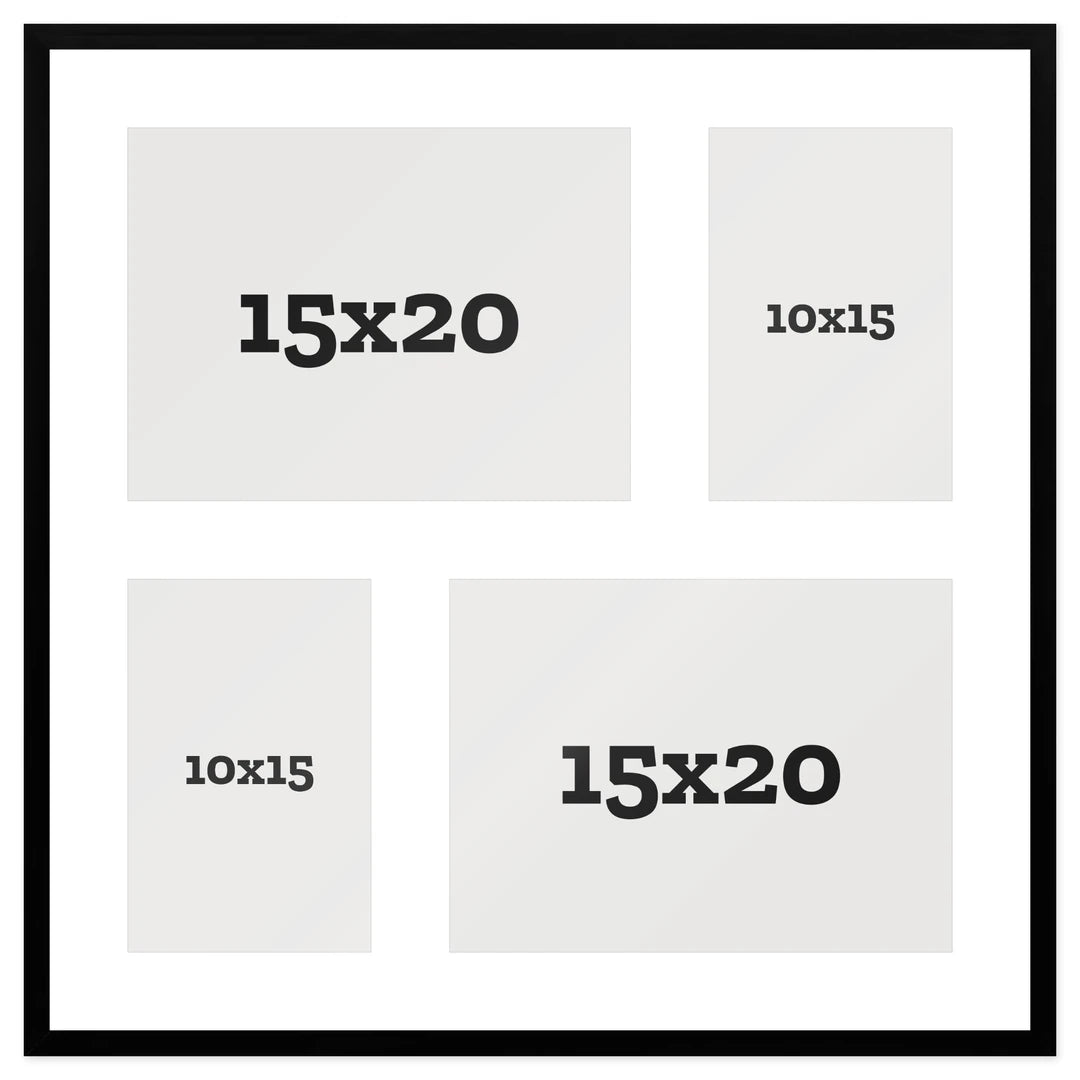 Passepartout multifoto Sfalsata 4 foto 10x15 15x20 Nero, passepartout Bianco | FRKC0164