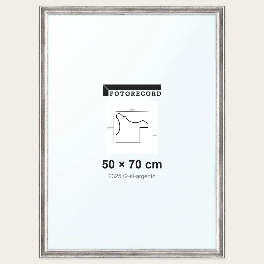 Cornice su misura 50x70 cm — Argento Lucida | 232512-sl-argento