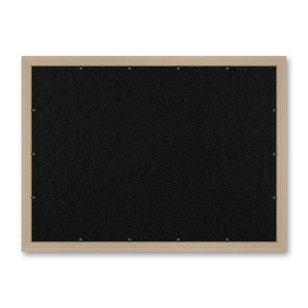 Il retro del kit cornice completa: il pannello in MDF montato nella battuta, di traverso