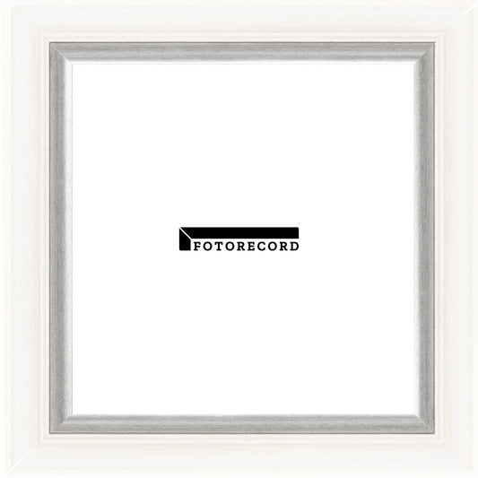 Cornice su misura Bianco Filo Argento in Legno Satinato, Stile Classico