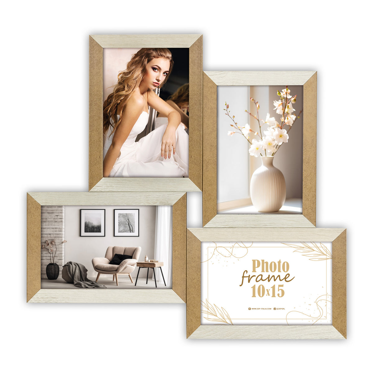 Cornice Multi Vercelli White 4 foto 10x15 cm | FRAZ0279