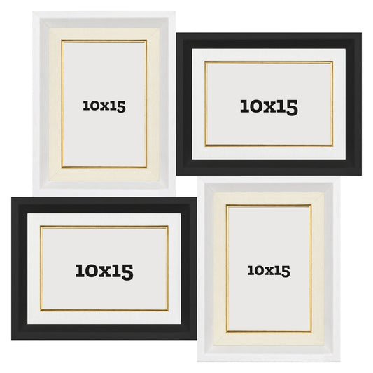 Cornice multipla Sfalsata 4 foto 10x15 Bianco, Nero