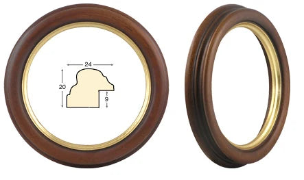 Cornice Tonda Noce Con Filo Oro Ø16 cm - solo cornice Fotorecord