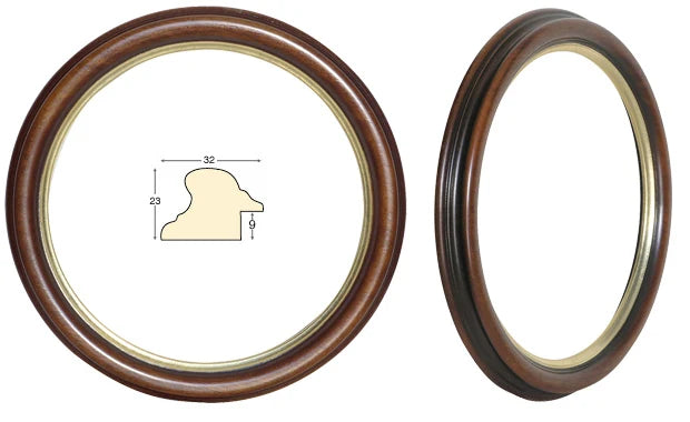 Cornice Tonda Noce Con Filo Oro Ø24 cm - solo cornice Fotorecord