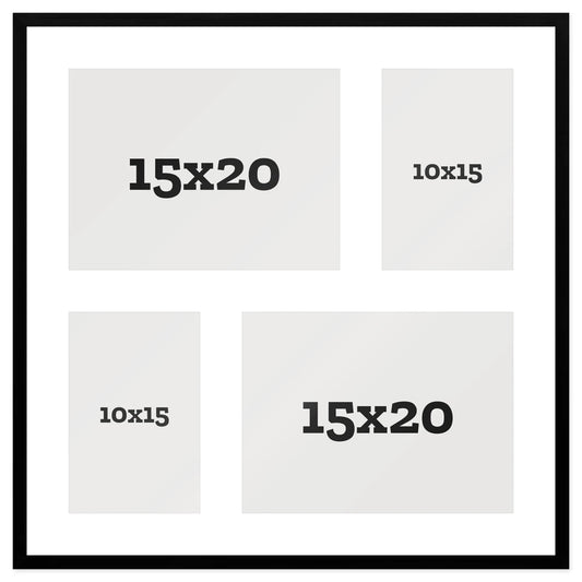 Passepartout multifoto Sfalsata 4 foto 10x15 15x20 Nero, passepartout Bianco | FRKC0164