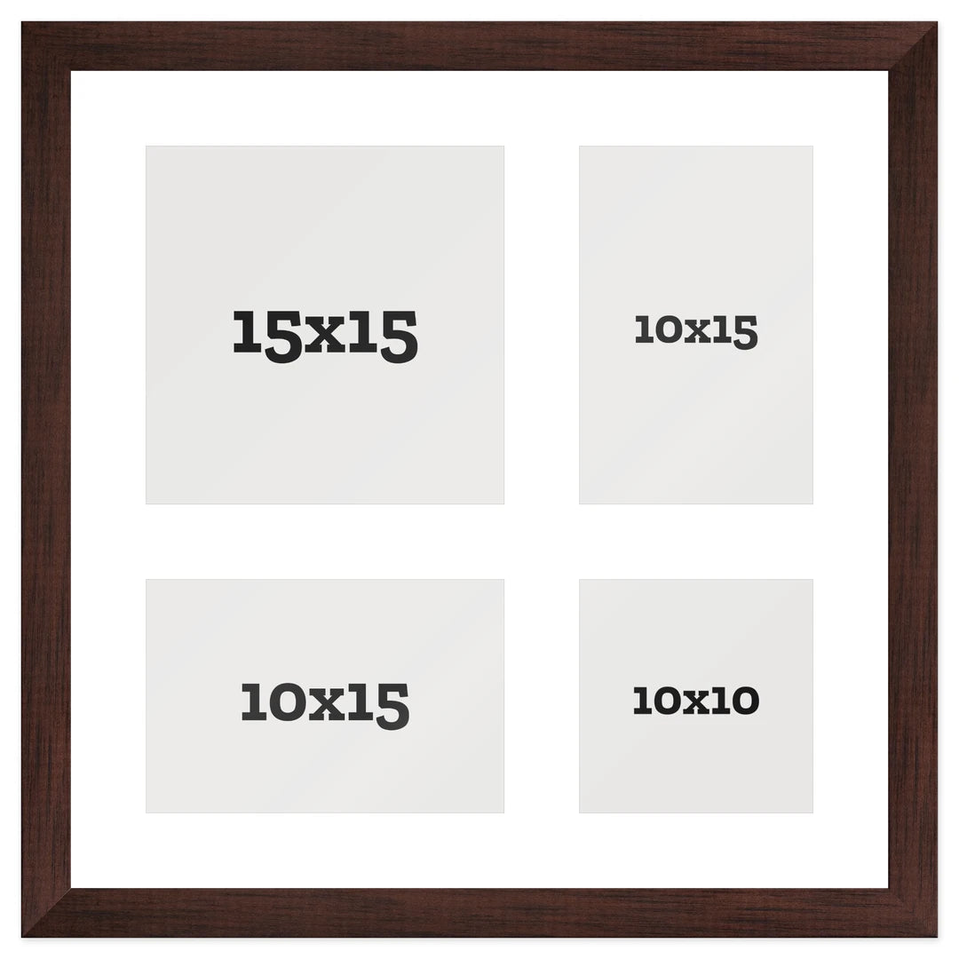 Passepartout multifoto Mosaico 4 foto 10x10 10x15 15x15 Marrone Noce, passepartout Bianco | FRKC0168
