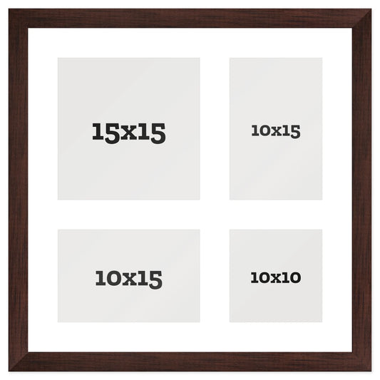 Passepartout multifoto Mosaico 4 foto 10x10 10x15 15x15 Marrone Noce, passepartout Bianco | FRKC0168