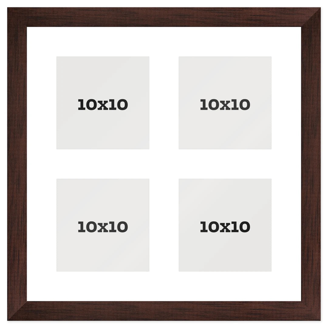 Passepartout multifoto Griglia 4 foto 10x10 Marrone Noce, passepartout Bianco | FRKC0171
