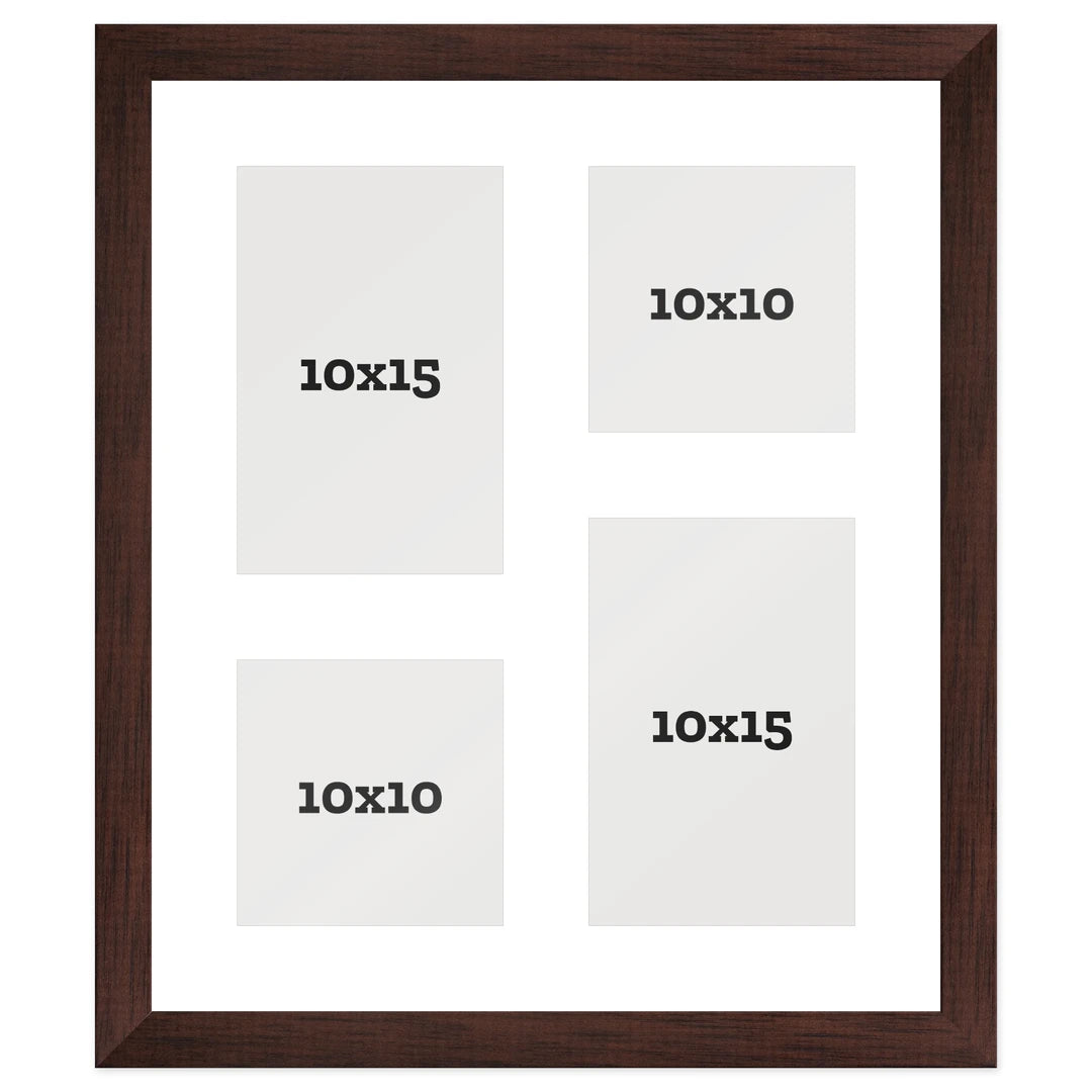Passepartout multifoto Sfalsata 4 foto 10x10 10x15 Marrone Noce, passepartout Bianco | FRKC0183