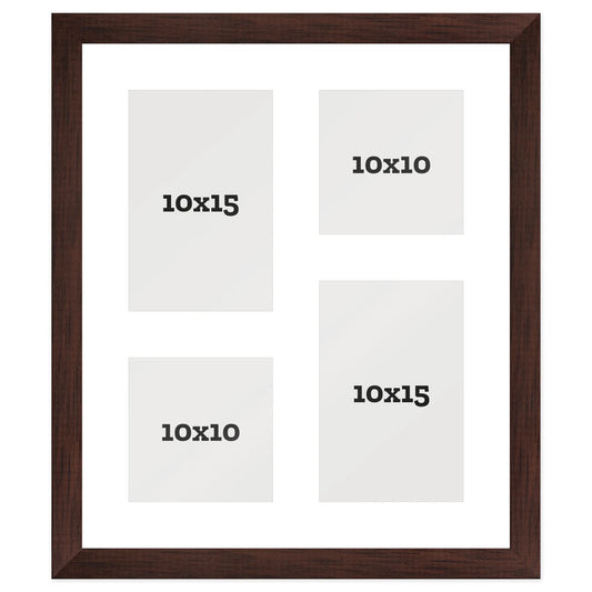 Passepartout multifoto Sfalsata 4 foto 10x10 10x15 Marrone Noce, passepartout Bianco | FRKC0183