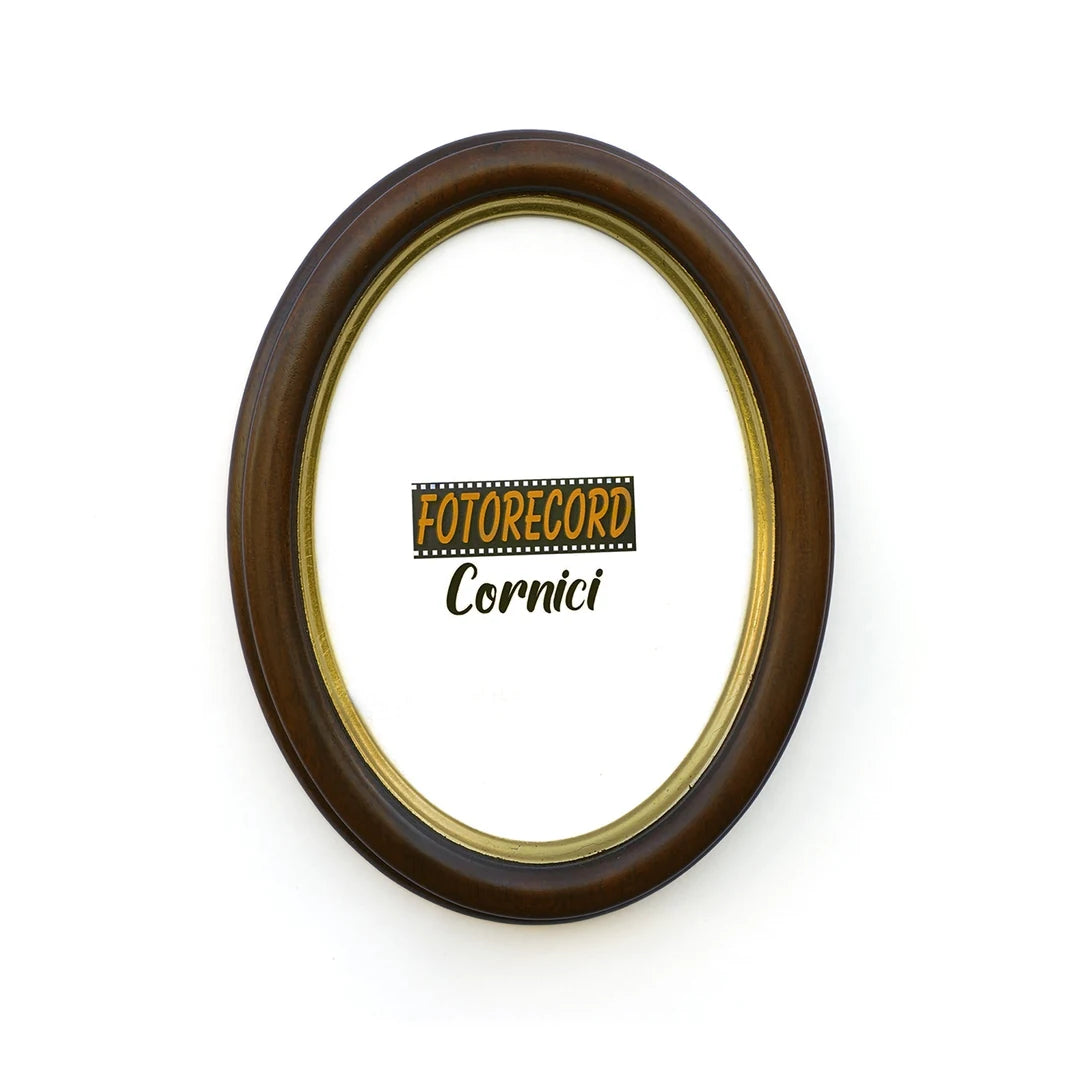 Cornice Ovale Noce con Filo Oro 50x60 cm da parete con crilex e schienale Fotorecord