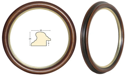 Cornice Tonda Noce con Filo Oro Ø30 cm da parete con crilex e schienale Fotorecord