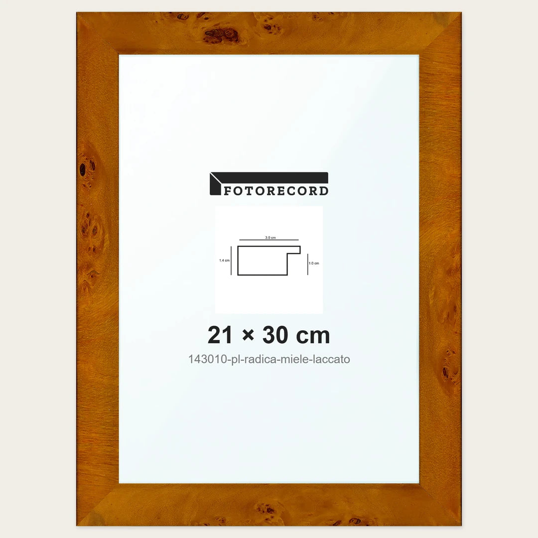 Cornice su misura 21x30 cm — Marrone Lucida | 143010-pl-radica-miele-laccato