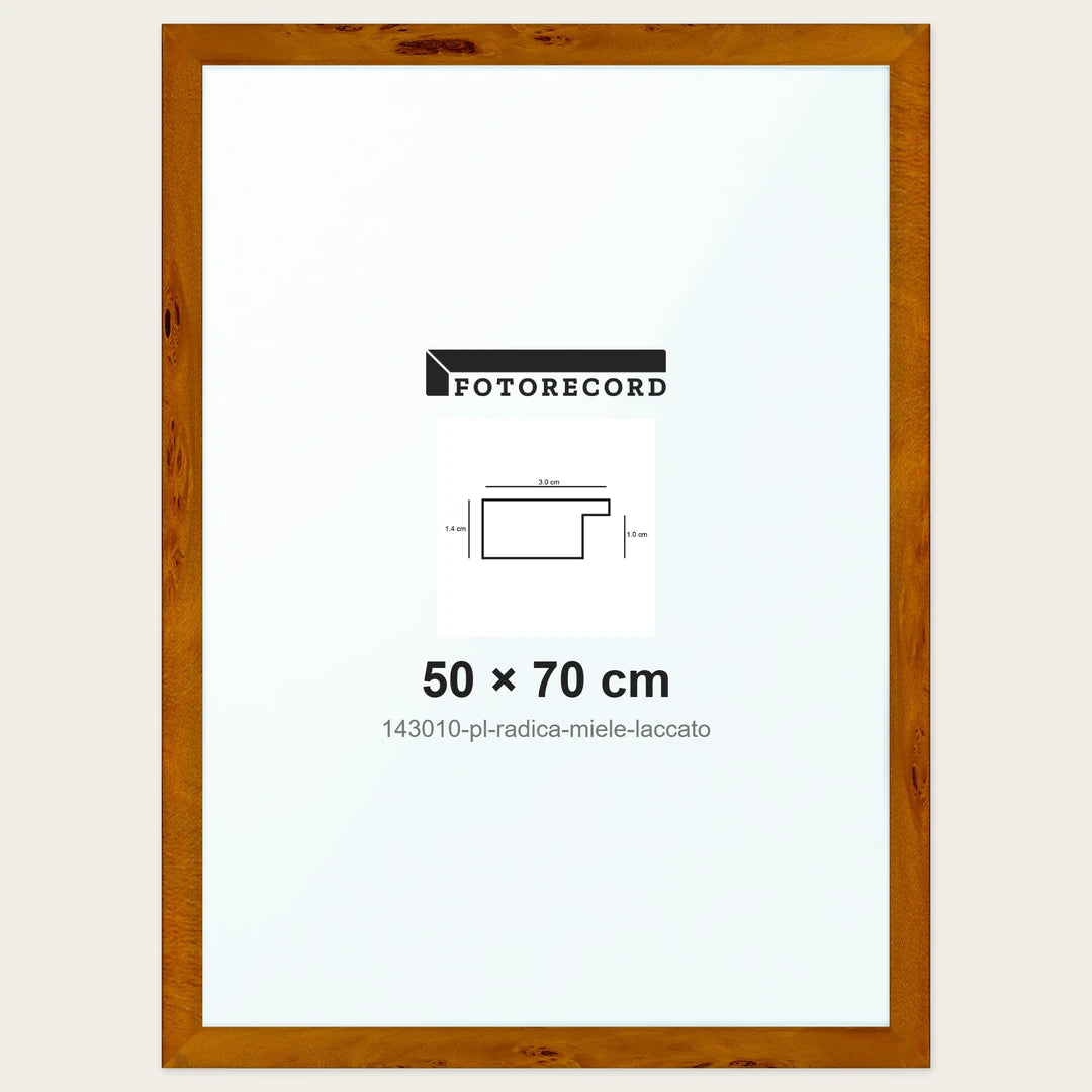 Cornice su misura 50x70 cm — Marrone Lucida | 143010-pl-radica-miele-laccato