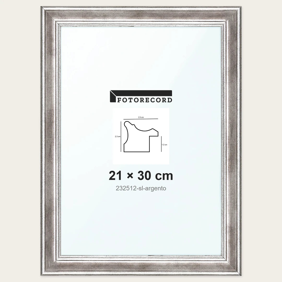 Cornice su misura 21x30 cm — Argento Lucida | 232512-sl-argento
