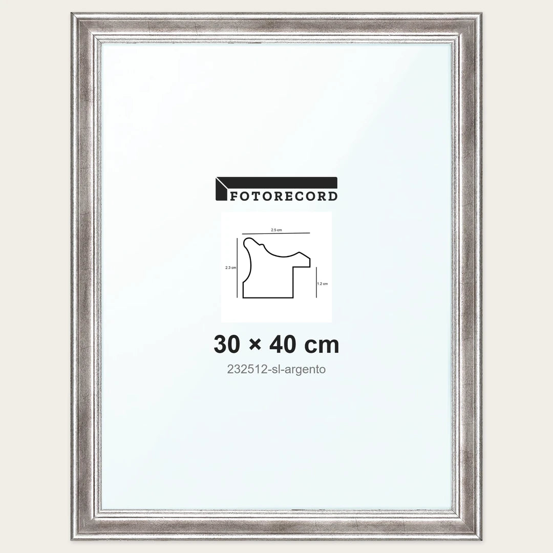Cornice su misura 30x40 cm — Argento Lucida | 232512-sl-argento