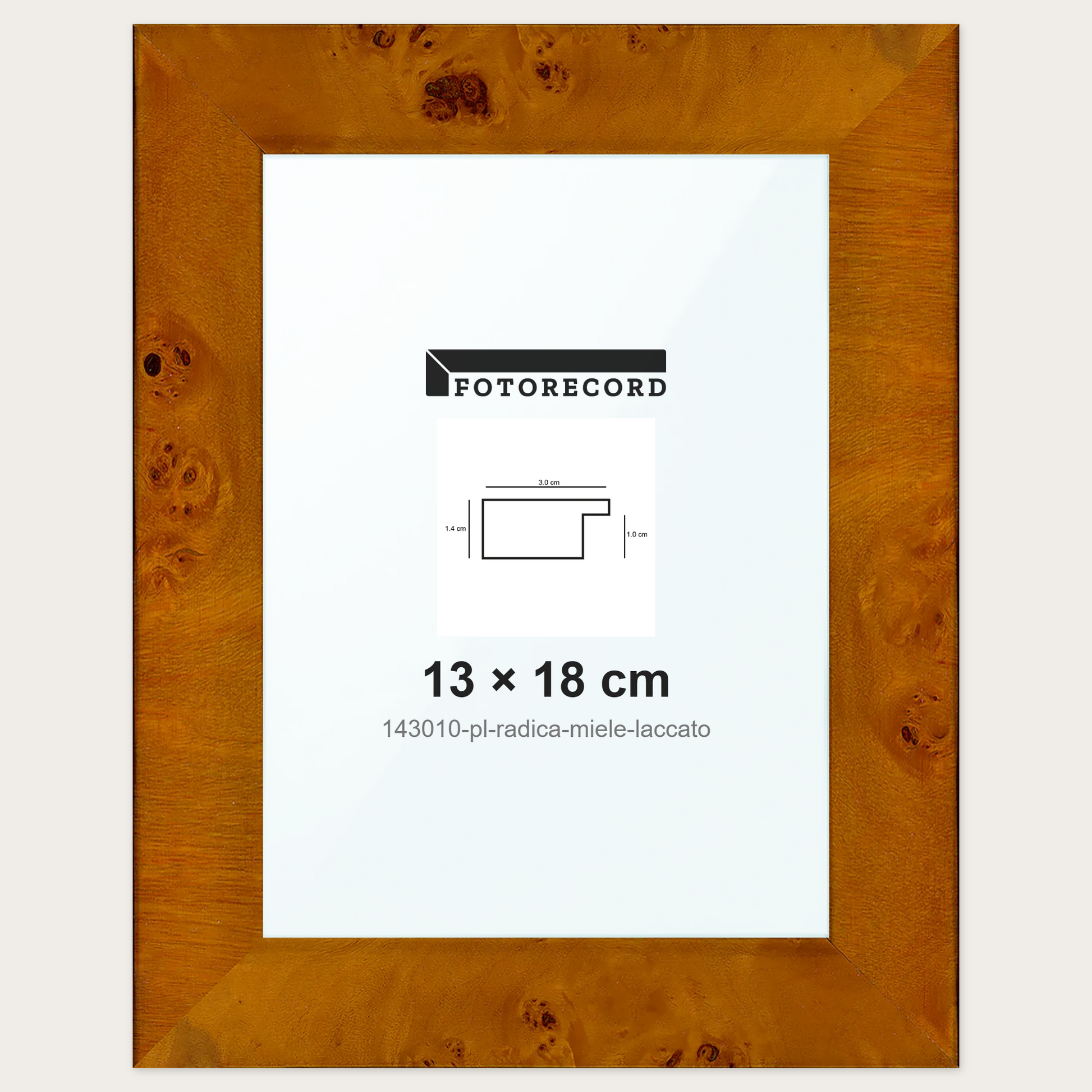 Cornice su misura 13x18 cm -- Marrone Lucida | 143010-pl-radica-miele-laccato