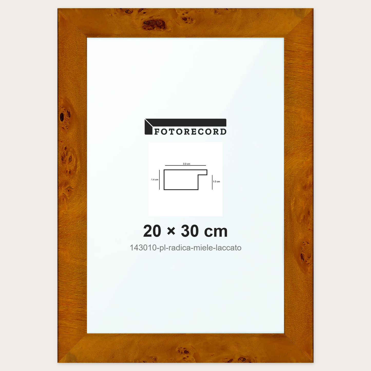 Cornice su misura 20x30 cm -- Marrone Lucida | 143010-pl-radica-miele-laccato