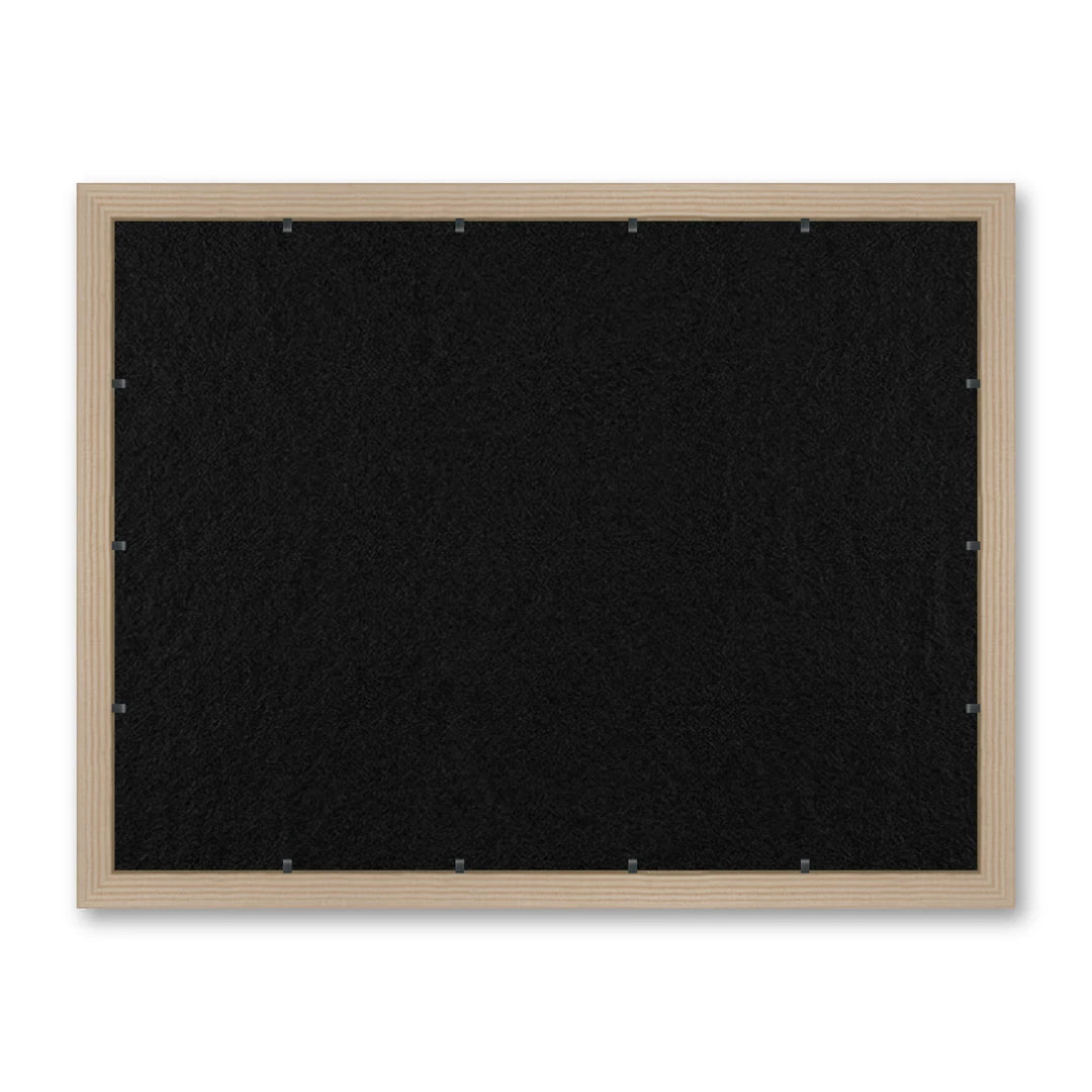 Il retro del kit cornice completa: il pannello in MDF montato nella battuta, di traverso
