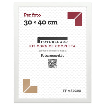 Il kit cornice completa 30×40 cm col foglio segnaposto Fotorecord: al suo posto va la tua foto