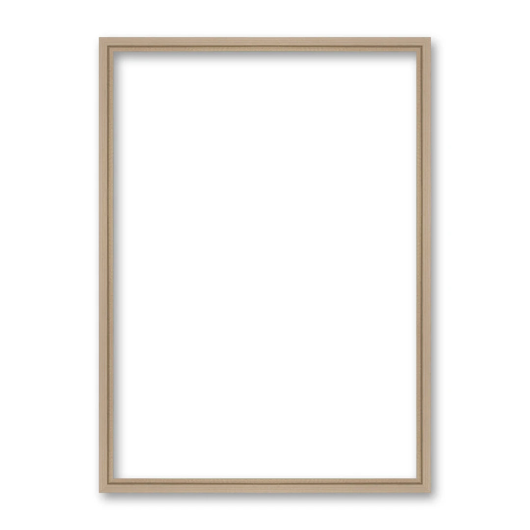 Il retro della cornice grezza: il profilo in legno naturale e la battuta pronta per vetro, opera e fondo
