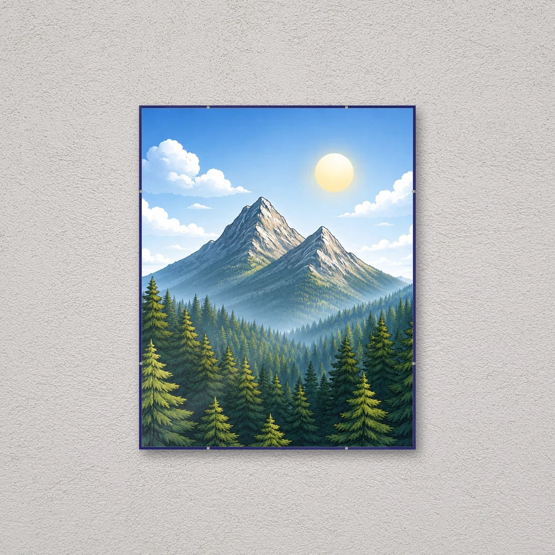 La montatura a giorno 40×50 cm a parete, con una fotografia di esempio: la stampa non è inclusa nel kit