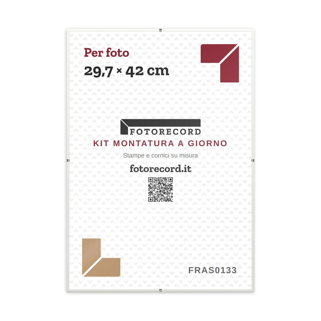 La montatura a giorno 29,7×42 cm col foglio segnaposto Fotorecord: al suo posto va la tua foto