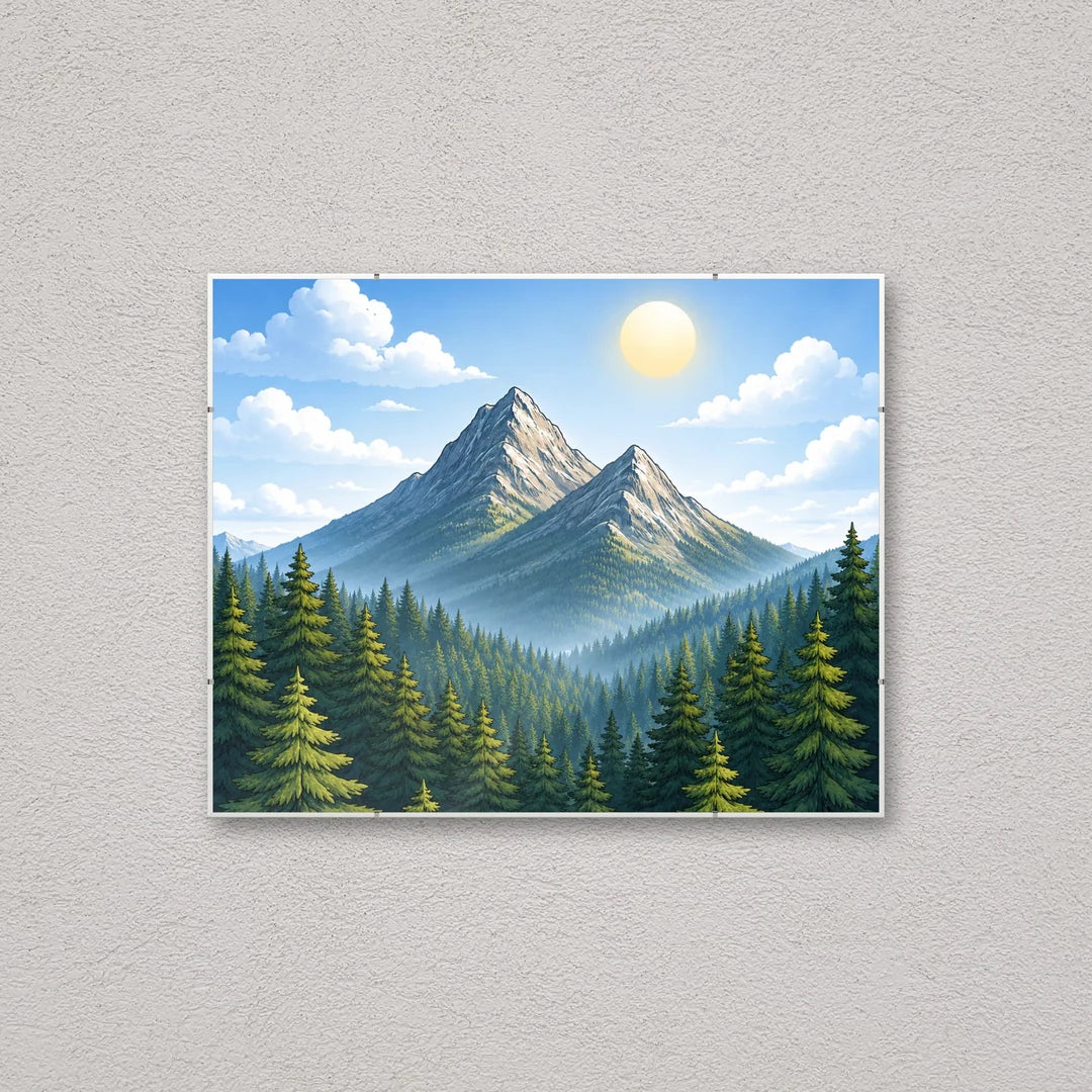 La montatura a giorno 40×50 cm a parete di traverso, con una fotografia di esempio: la stampa non è inclusa nel kit