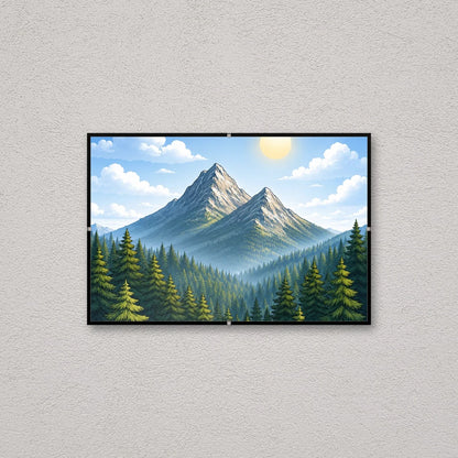La montatura a giorno 20×30 cm a parete di traverso, con una fotografia di esempio: la stampa non è inclusa nel kit