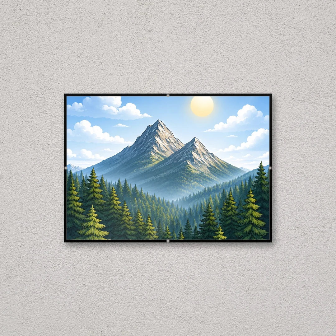 La montatura a giorno 21×29,7 cm a parete di traverso, con una fotografia di esempio: la stampa non è inclusa nel kit