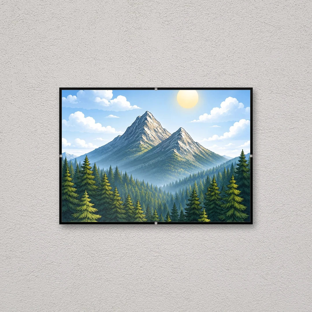 La montatura a giorno 21×30 cm a parete di traverso, con una fotografia di esempio: la stampa non è inclusa nel kit