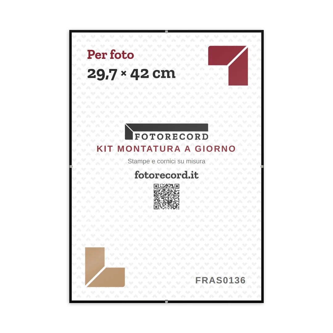 La montatura a giorno 29,7×42 cm col foglio segnaposto Fotorecord: al suo posto va la tua foto