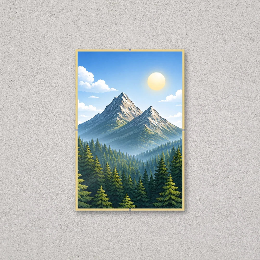 La montatura a giorno 20×30 cm a parete, con una fotografia di esempio: la stampa non e' inclusa nel kit