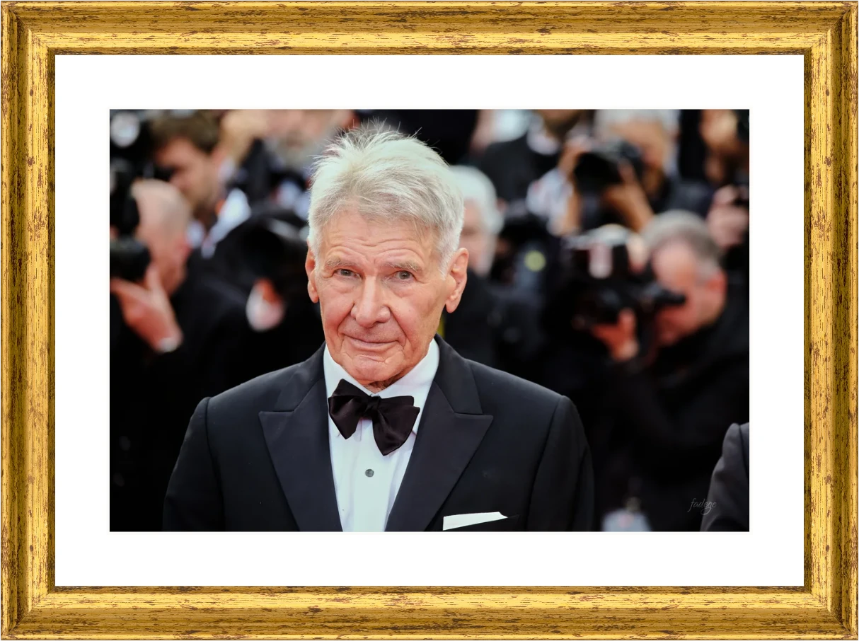 Harrison Ford — Red Carpet, Ritratto — Opera incorniciata 30×20 cm · cornice oro | Fabrizio de Gennaro