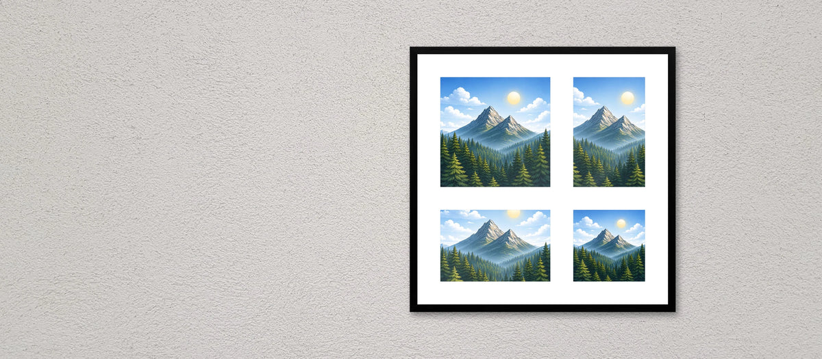 Passepartout multifoto Mosaico in cornice nera appeso, con quattro foto